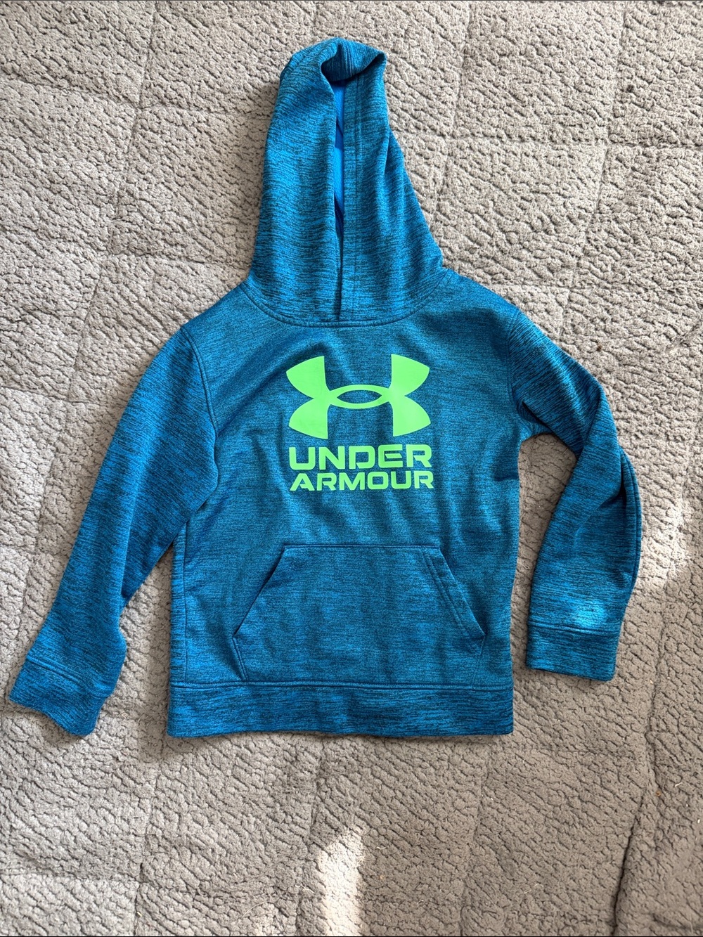 Under Armour Kids Teal Blue Hoodie with Neon Green Logo